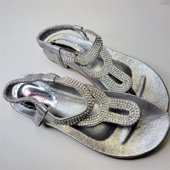 WOMENS Size 8 Silver Sandals L' Amour Cushioned Comfort Insole Toe Post NEW - Picture 3 of 12